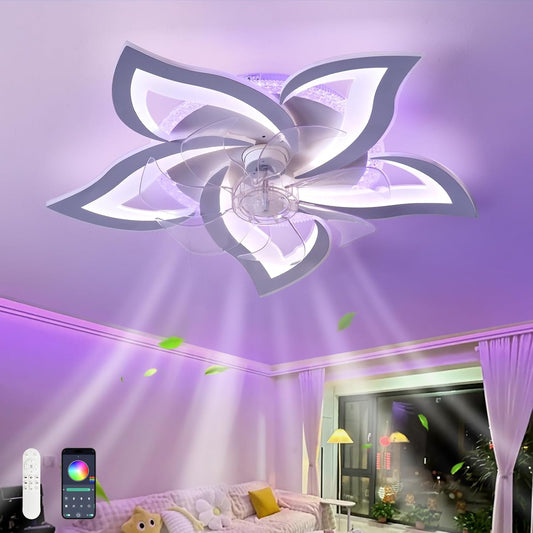 Plafond Ventilator Lamp - 55 CM - Smart Lamp - 6 Standen - Dimbaar - RGB - Wit - Kroonluchter Ventilator - 12 Kleuren - Chandelier Fan - Woonkamer Lamp - Ventilator Lamp