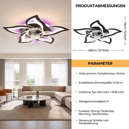 Plafonniere met Ventilator - Zwart - Plafondventilator - RGB - Plafondventilator Met Afstandsbediening & APP