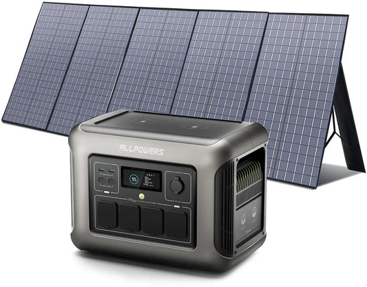 Allpowers® R1500 Powerstation + 400W Zonnepaneel – Capaciteit 1152Wh - 1800W AC Output – UPS – Uitbreidbaar met B1000 – Back-up Stroomvoorziening - 3000W Piek - USB - DC - AC - Camping - LFP - Draagbare LiFePO4 Energiecentrale - Zonnegenerator