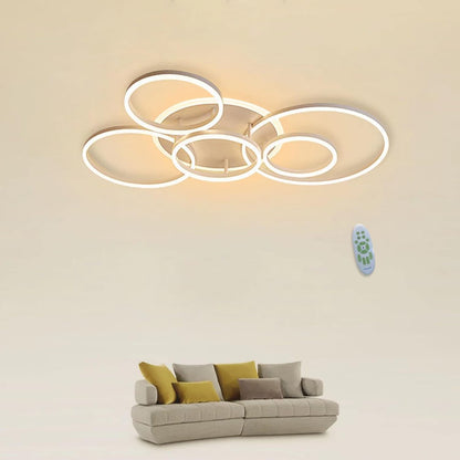 Led Plafondlamp - 6 Ringen - Dimbaar met Afstandsbediening - 108 Watt - Modern Design - Wit - Plafonniere - Modern - Woonkamer - Eettafel - Keuken - Slaapkamer