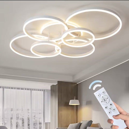 6 Ringen Plafondlamp - Kroonluchter - Wit - Dimbaar Met Afstandsbediening - Woonkamerlamp - 100 cm - LED Moderne Plafondlamp - 130W