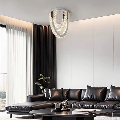 2 Ring Crystal Plafondlamp - Luxe LED Plafondlamp - Chroom - Woondecoratie - 3 Kleuren - Kristallen Kroonluchter - Moderne Plafondlamp - 30 cm