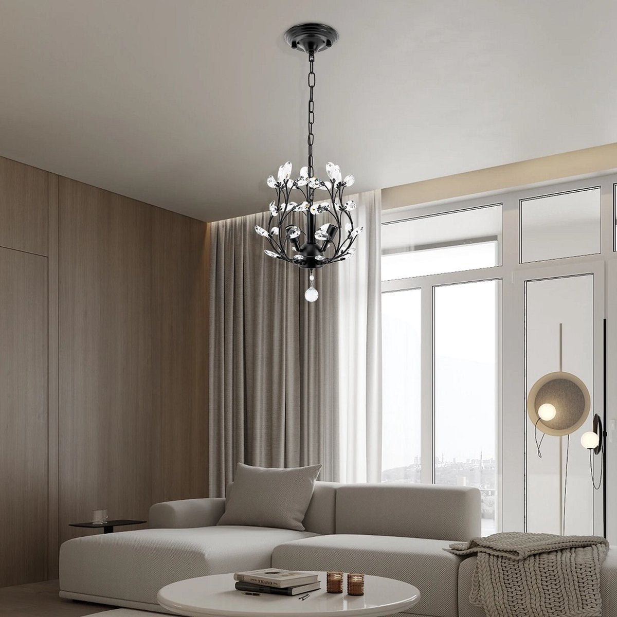 LuxiLamps - Kristallen Sterrenhemel Hanglamp - Kroonluchter - Woonkamer - Zwart - Moderne lamp - 33 cm - Elegante Bloesem Hanglamp