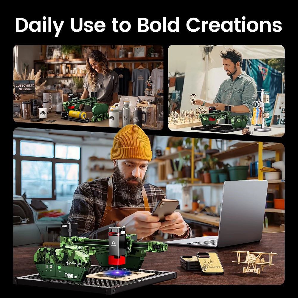 Laser Graveermachine T150 Pro 6W - Laser Cutter - Laserprinter All In One - Graveren - Display - Groen - Laser Snijmachine - Bedienbaar Met APP