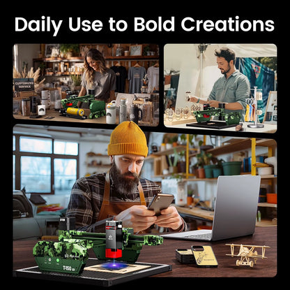 Laser Graveermachine T150 Pro 6W - Laser Cutter - Laserprinter All In One - Graveren - Display - Groen - Laser Snijmachine - Bedienbaar Met APP