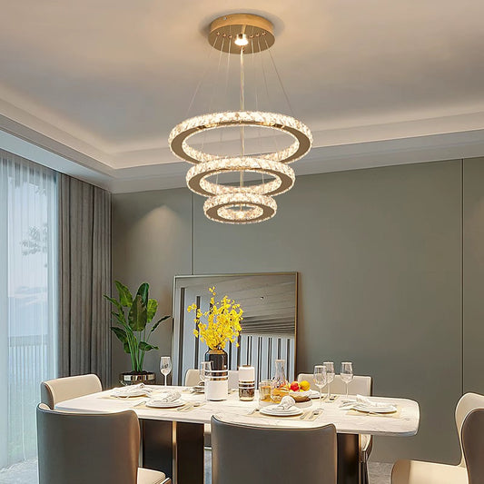 Luxe Kristallen Kroonluchter - Goud - Eettafel Hanglamp - Woonkamerlamp - 3 Ringen - 40 30 20 cm