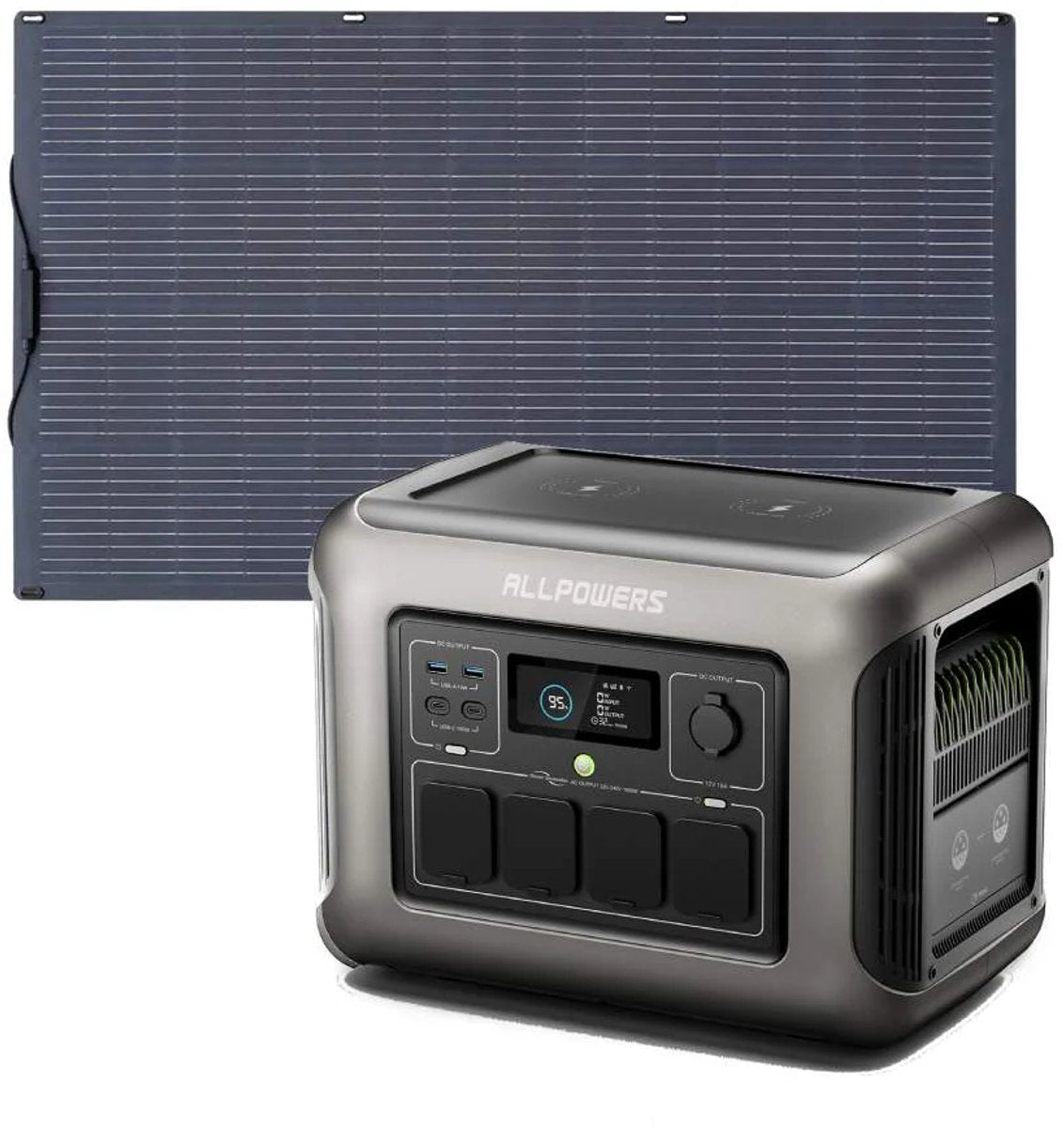 Allpowers® R1500 Powerstation + 100W Zonnepaneel – Capaciteit 1152Wh - 1800W AC Output – UPS – Uitbreidbaar met B1000 – Back-up Stroomvoorziening - 3000W Piek - USB - DC - AC - Camping - LFP - Draagbare LiFePO4 Energiecentrale - Zonnegenerator