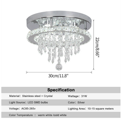 LuxiLamps - Kristallen - Plafondlamp - LED - Kristallen - Chroom Kroonluchter - Warm Wit - Hanger - Verlichting - Hal - Keuken - Slaapkamer - Woonkamer