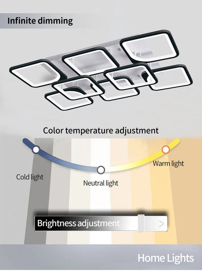 LuxiLamps - 8 Kop Plafondlamp - Smart lamp - Zwart - 90cm - Afstandsbediening en APP - Woonkamerlamp - Plafonniere