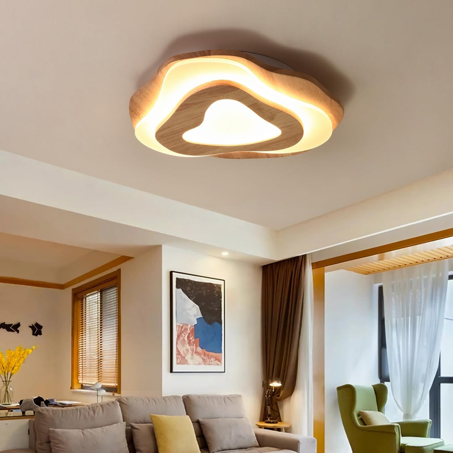 LuxiLamps - Houten Plafondlamp - LED Wolken Model - 40 cm - Dimbaar Met Afstandsbediening - 2800lm - Moderne Woonkamer Lamp - 35W