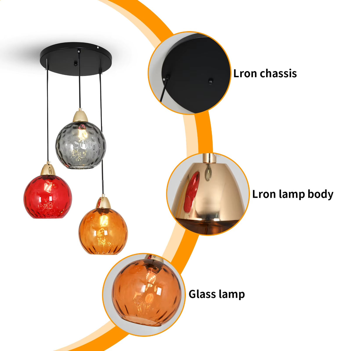 Detaildiagram met ijzeren chassis en glazen lampenkap