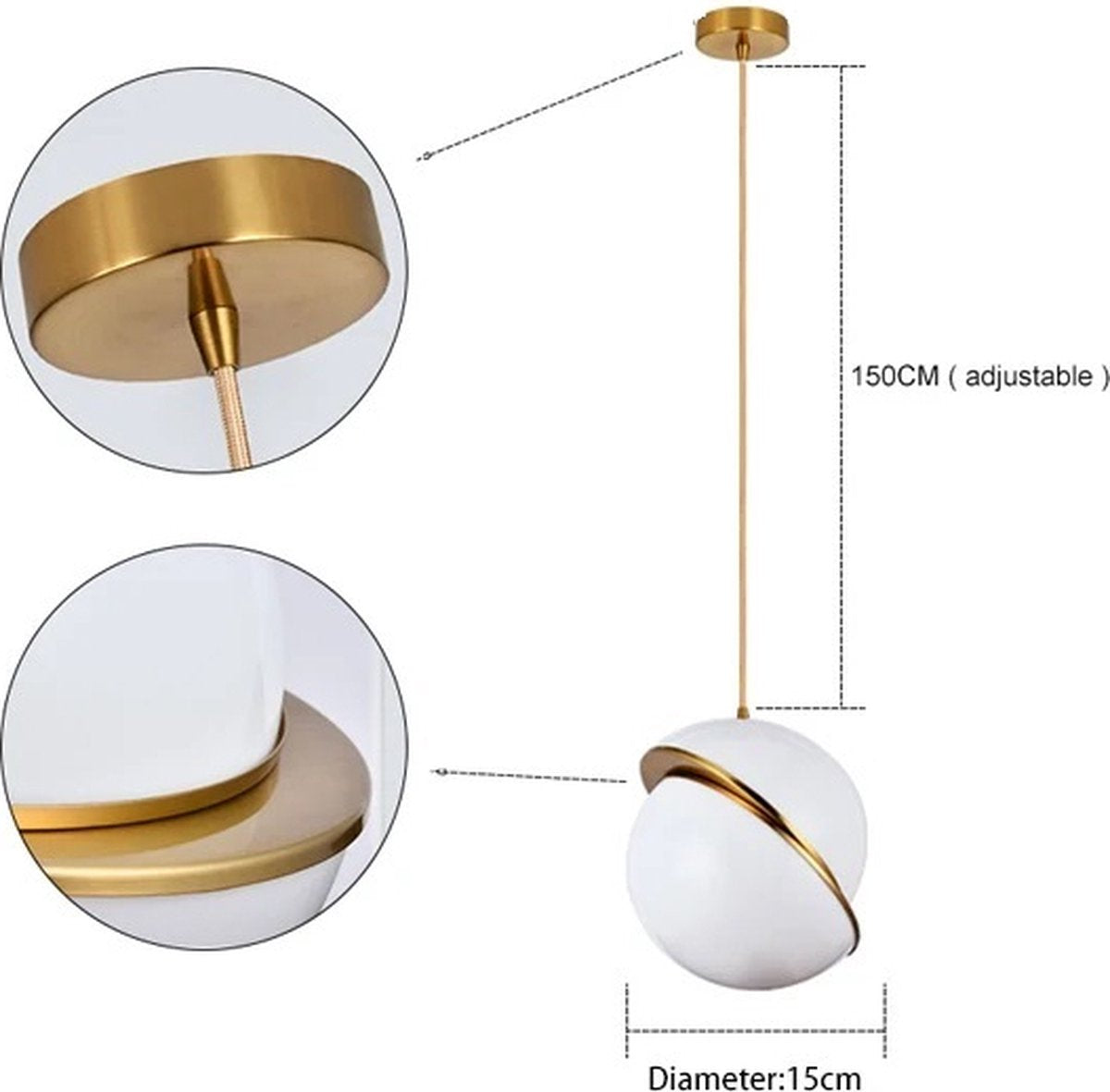 LuxiLamps - Bubble Ball Hanglamp - LED Kroonluchter - Decor Hanglamp - Wit/Goud - 15 cm - Led Hanglamp