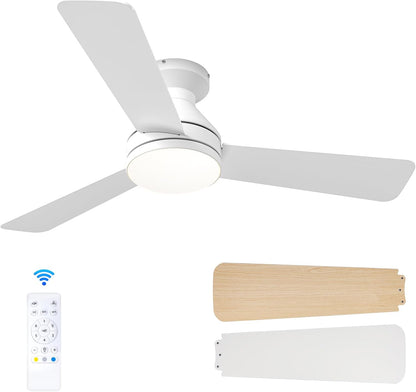 LuxiLamps - 5 Blad Plafondventilator - Moderne LED Ventilator - 3 Snelheden - Bedienbaar Met Afstandsbediening - 132 cm - Wit - Omkeerbare Bladen