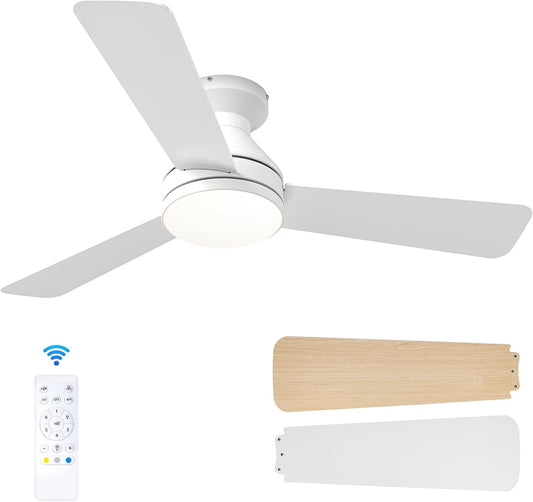 LuxiLamps - 5 Blad Plafondventilator - Moderne LED Ventilator - 3 Snelheden - Bedienbaar Met Afstandsbediening - 132 cm - Wit - Omkeerbare Bladen