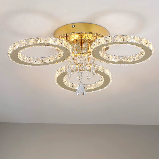 3 Cirkel Gouden Kroonluchter - Dimbaar Met Afstandsbediening - Woonkamerlamp - LED Plafondlamp - Plafonniere - Crystal LED Lamp
