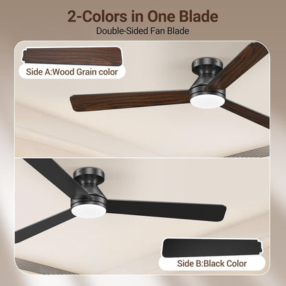 LuxiLamps - 3 Blad Plafondventilator - Moderne LED Ventilator Lamp - 6 Snelheden - Bedienbaar Met Afstandsbediening - 132 cm - Zwart - Woonkamerlamp