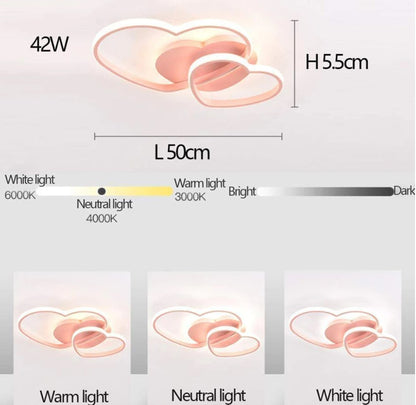 Harten Plafondlamp - Met Afstandsbediening - Roze - Dimbaar - Woonkamerlamp - Moderne lamp - Plafoniere