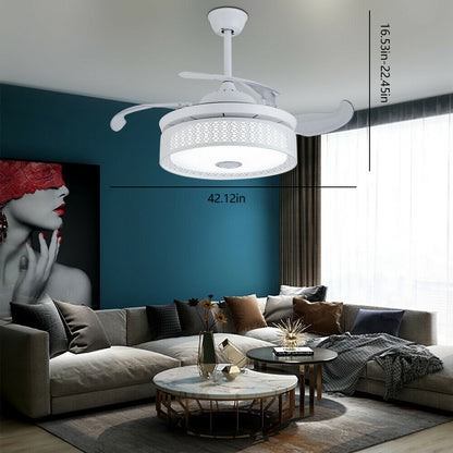 Moderne Smart Lamp Ventilator - Bluetooth - Met Speaker - Dimbaar Met Afstandsbediening - 7 Kleuren - Wit - 106 cm - Plafondventilator - Inklapbare Ventilator Lamp