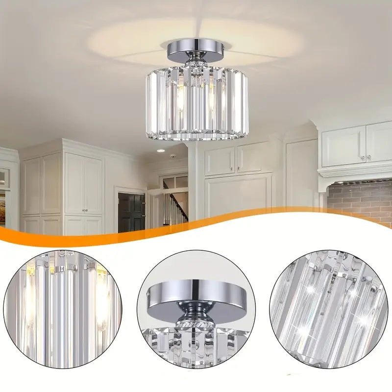 Plafondlamp - Verlichting - Gangpad - Lamp - Kristal Look - Plafonnière - 22 cm - Rond - Chroom - E27
