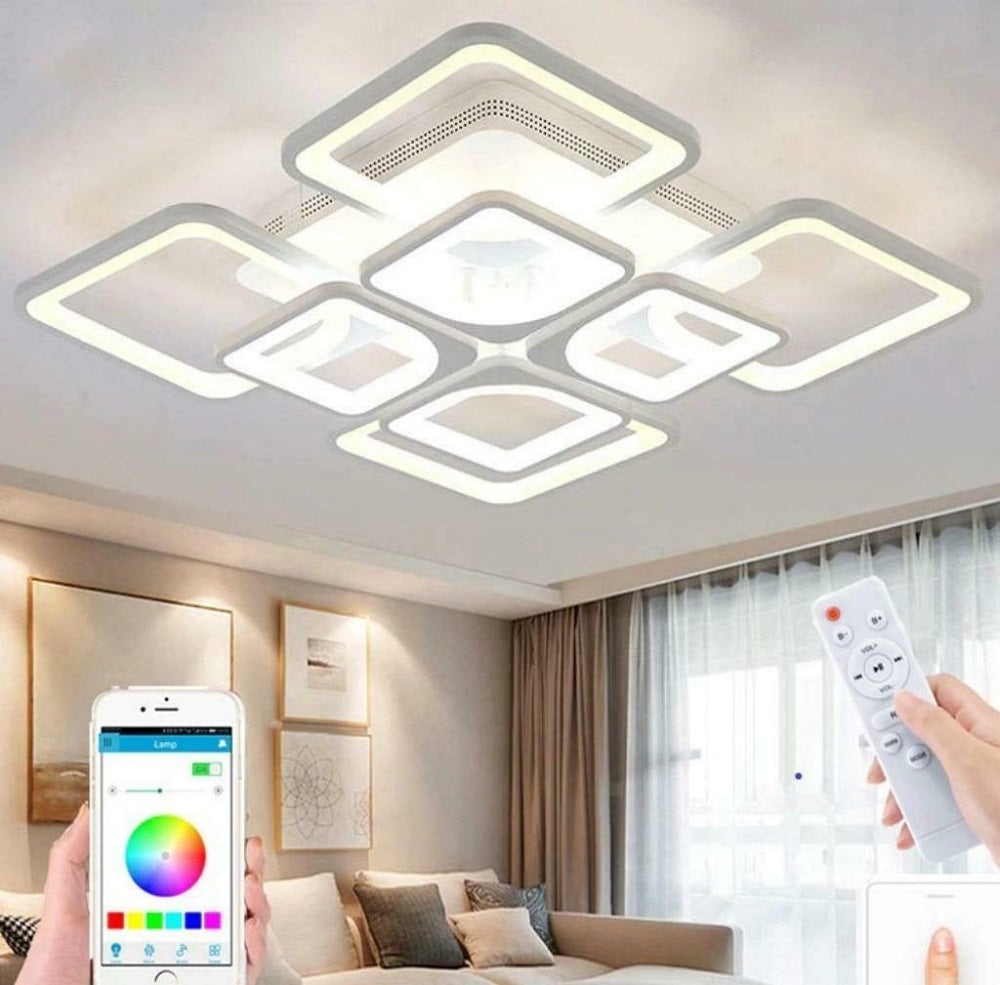 LuxiLamps - LED Bluetooth 4x4 Kop Plafondlamp - Smart lamp - 60 cm - Wit - Afstandsbediening en APP - Woonkamer Lamp - Plafonniere